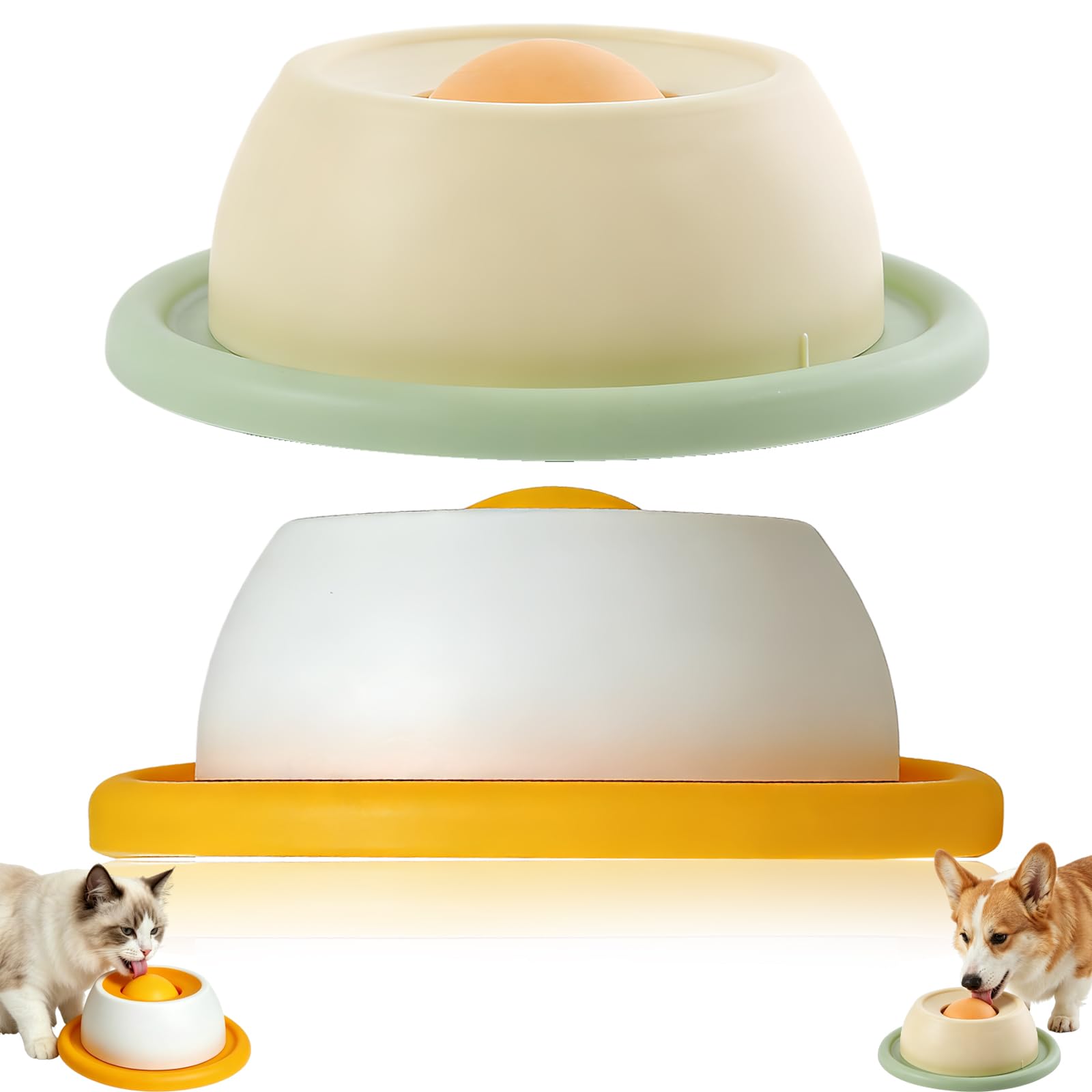 aieieii 2 Pcs Dog Lick Ball Bowl, Dog Licking Bowl With Ball and Slow Feeder Cat Bowls, Lick Balls for Dogs Rolling Licks Feeder for Dogs Suitable as a Toy for Pets (Yellow Green and Yellow)