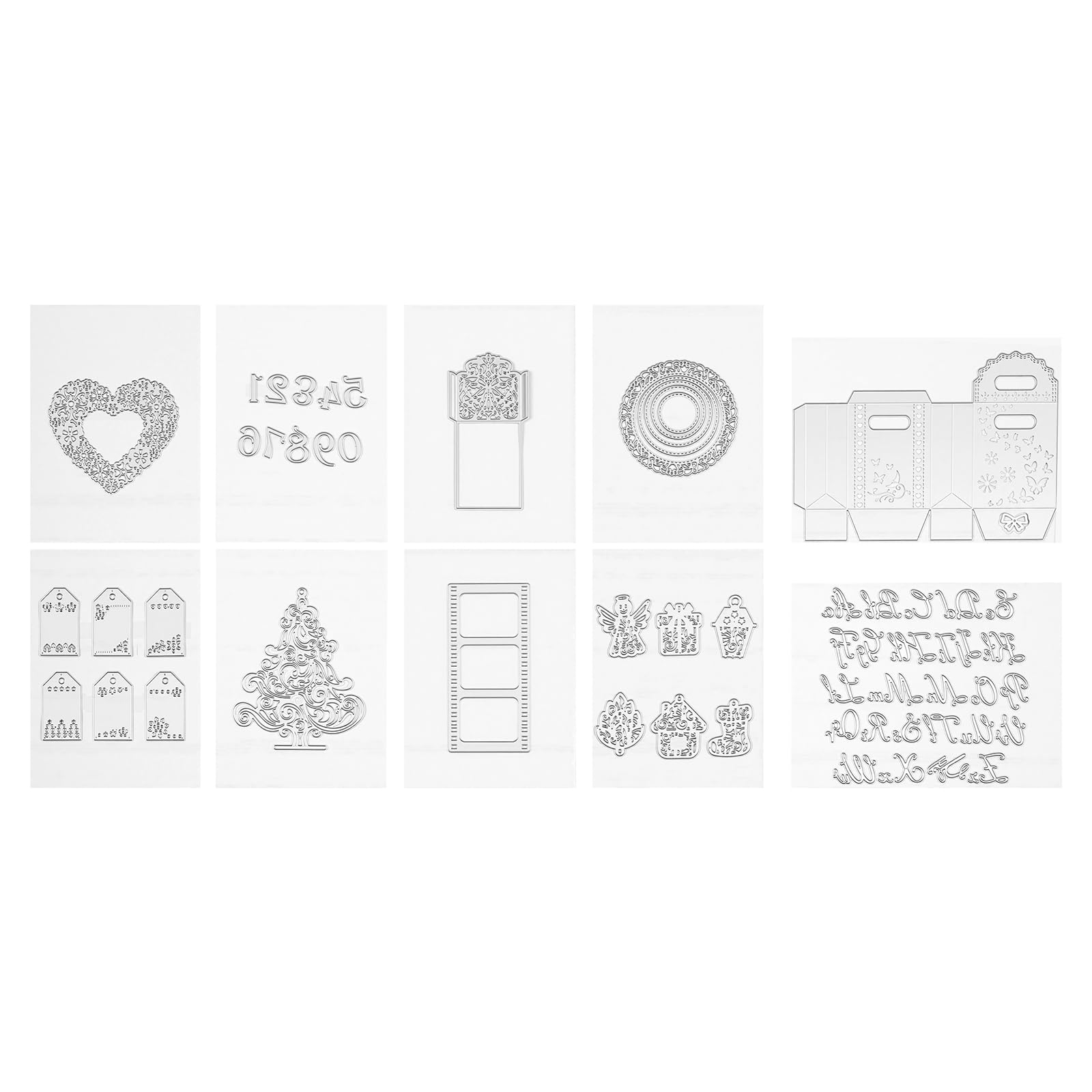 VEVOR Fustelle per Goffratrici, Set Modelli 10 Pezzi in Metallo, Compatibili con la Macchina Fustellatrice VEVOR, con Lettere Numeri Motivi ad Albero, per Scrapbooking Lavori di Cartoleria Fai Da Te