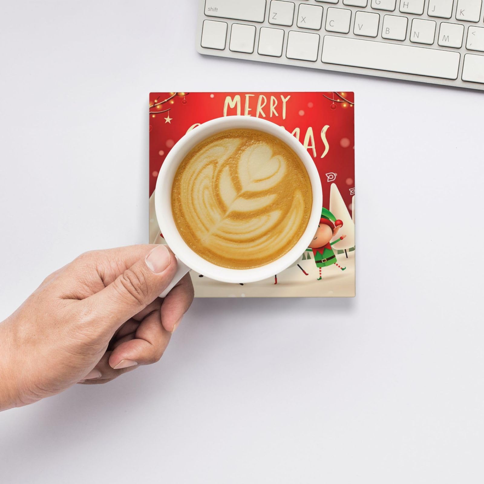 Lot de 4 dessous de verre en céramique avec inscription « Merry Christmas »