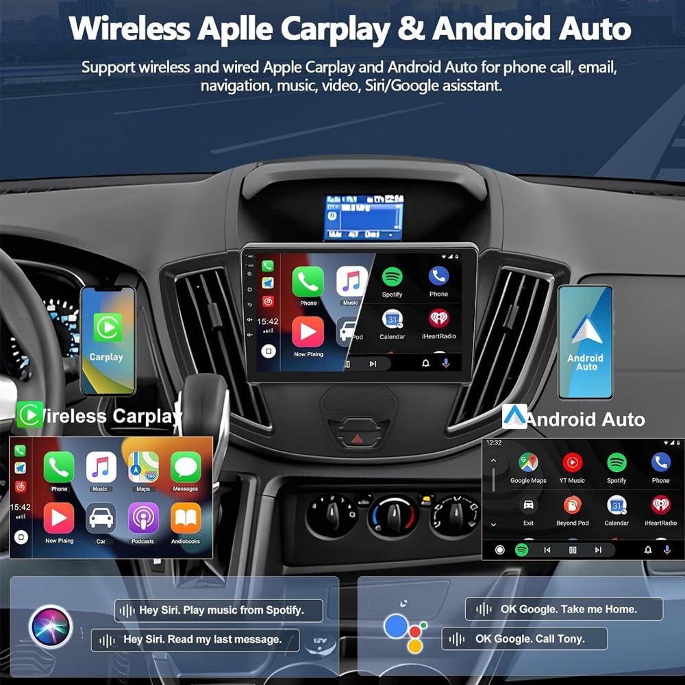 Autoradio Android 13 Pour Ford Transit Tourneo Custom 2013-2021 - 9" écran, CarPlay/Android Auto Sans Fil, 4G+64G