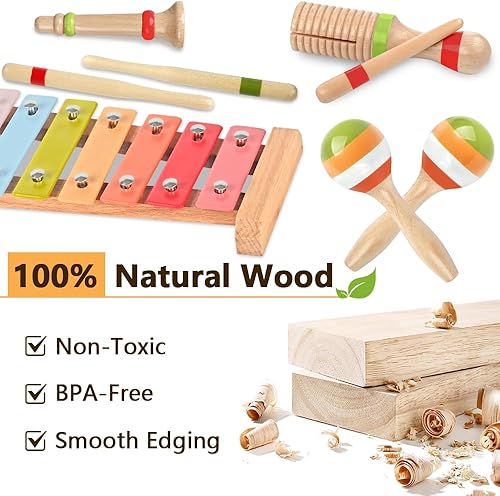 Miniatura 4 de Instrumentos musicales para bebés para niñas, juguetes de madera Montessori para niños pequeños de 1 a 3 años, juego de instrumentos de percusión