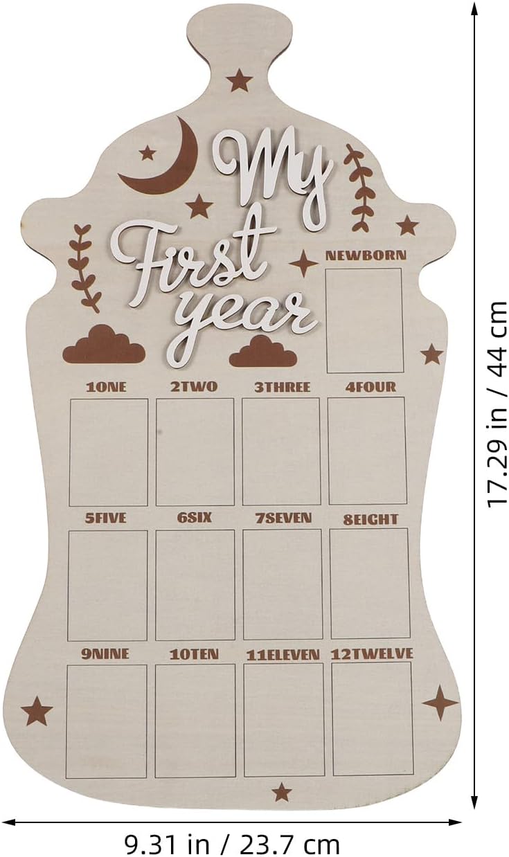 Baby First Year Photo Frame – Feeding-Bottle Shaped Baby Monthly Picture Display Frame - Keepsake Nursery Decor for Newborn Girl Boy