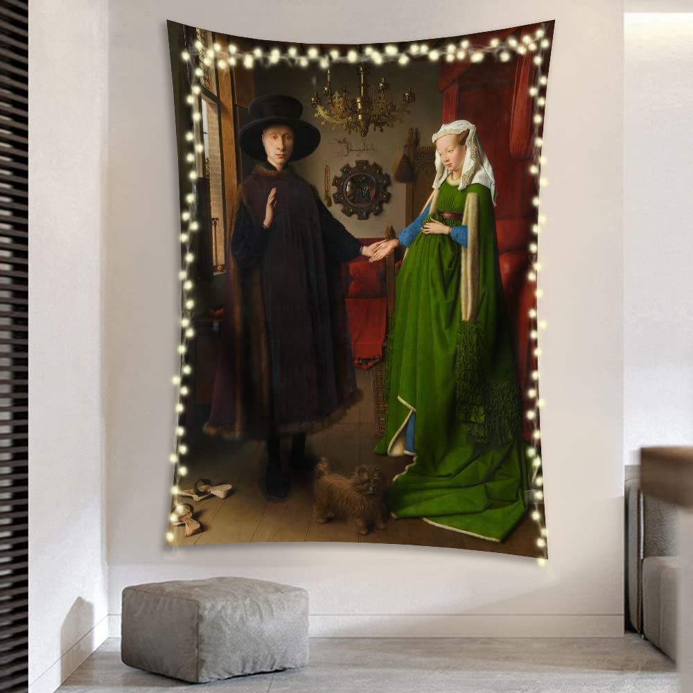 INVIN ART Tapestry Wall Hanging Art Home Decor, The Arnolfini Portrait by Jan Van Eyck Art Print Painting for Living Room Bedroom Bathroom Dorm