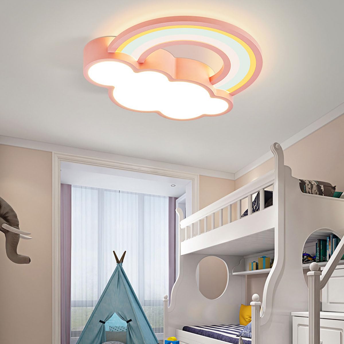 Lampa sufitowa z kreskówkową tęczą i chmurką, akrylowy klosz, płaskie oświetlenie, proste i ciepłe, sufitowe lampy do pokoju księżniczki, odpowiednie do sypialni chłopców i dziewcząt