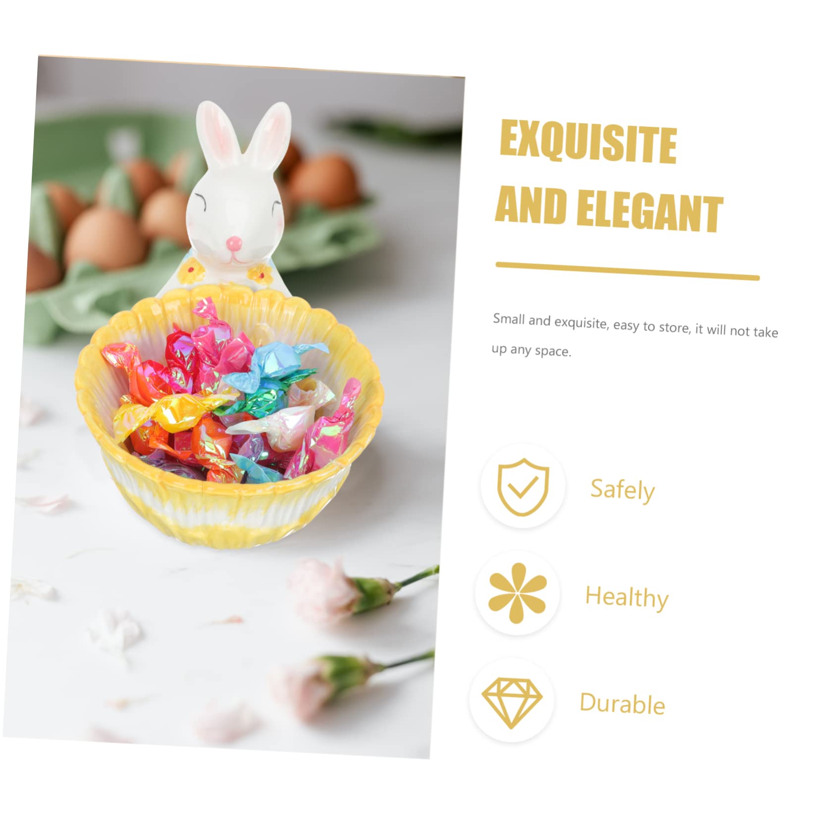 Cestino Decorativo Con Statuina A Forma Di Coniglietto Per Pasqua in Ceramica Con Contenitore Per Caramelle E Coniglietto
