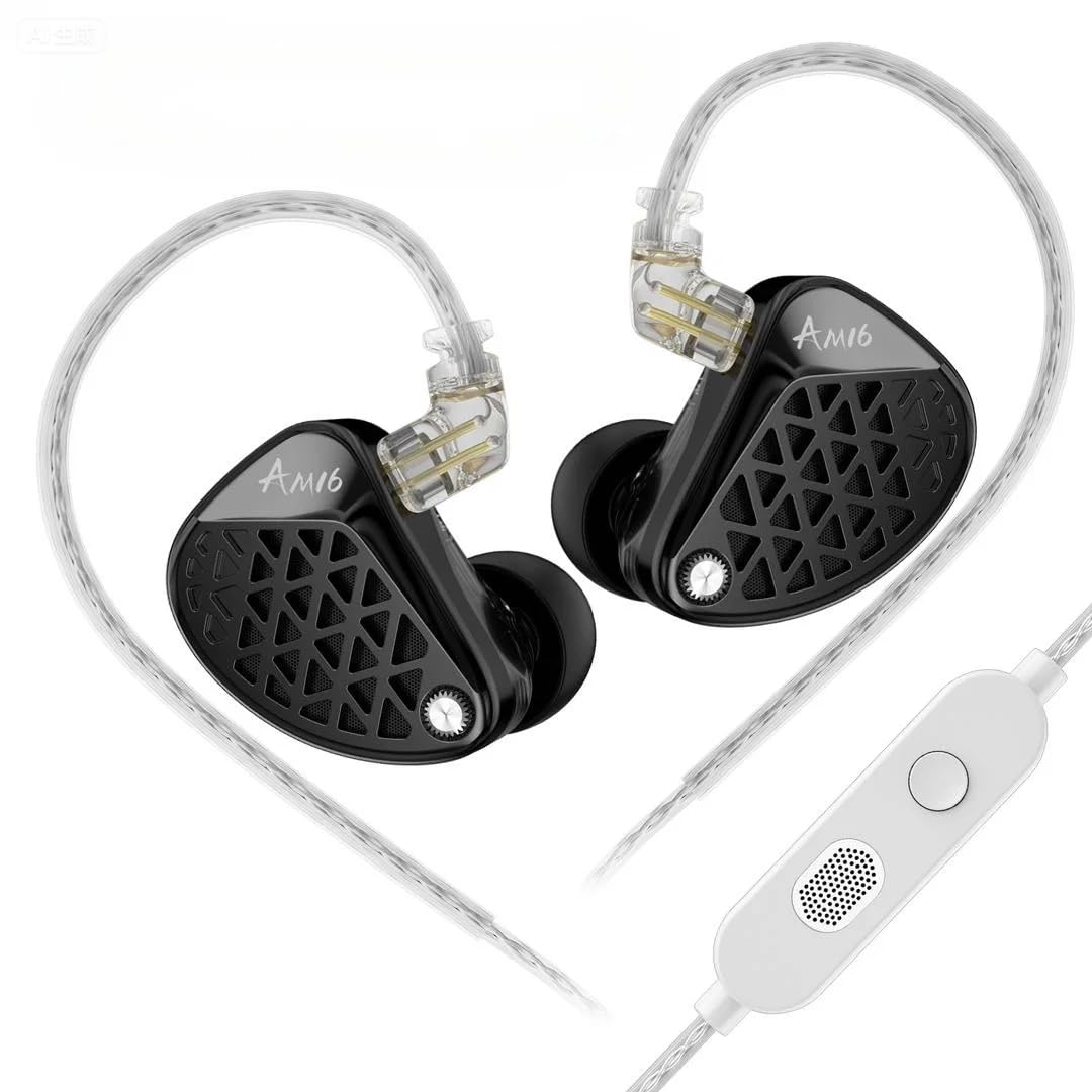 KZA COUSTICS KZ AM16 In Ear Monitor Kopfhörer mit 16 BA-Treibern, HiFi IEM mit klarem Stereoklang über alle Frequenzen, Gaming Ohrhörer mit Abnehmbarem Versilbertem OFC-Kabel für Musiker Audiophile
