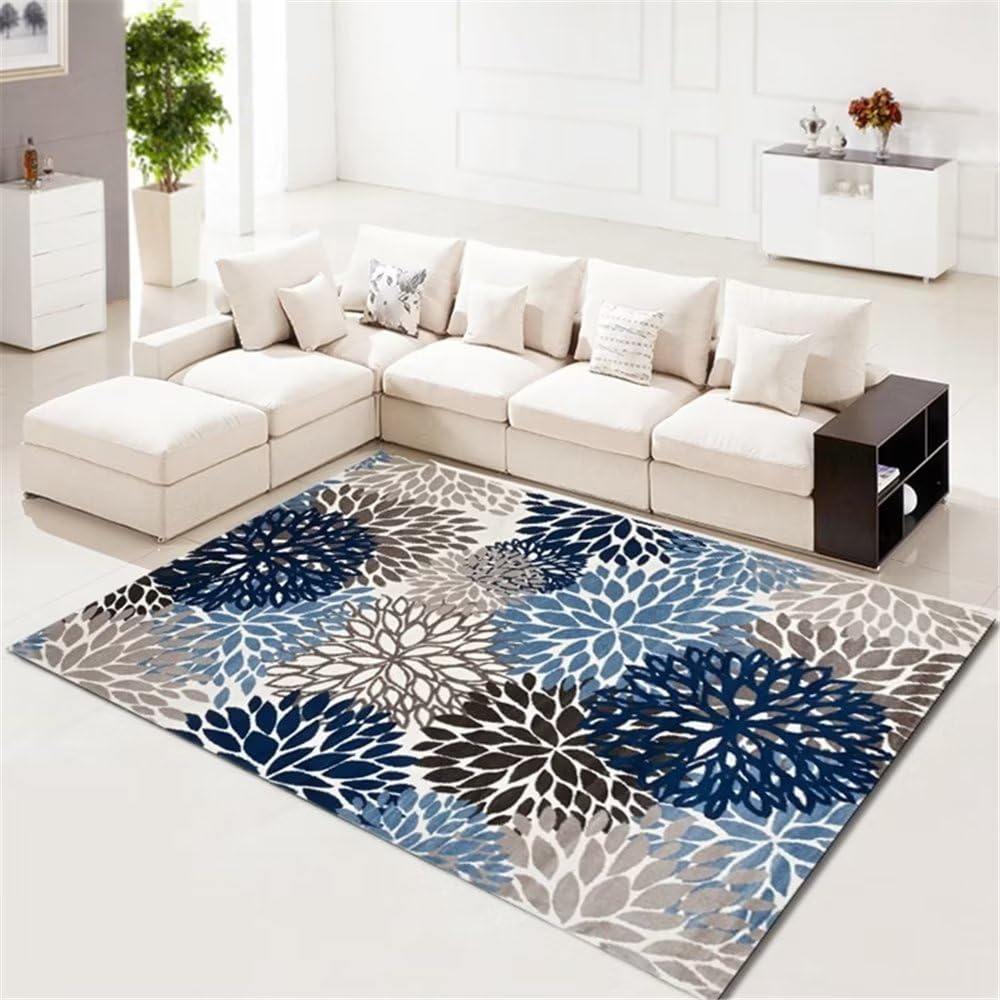 Antidérapant pour tapis bleu abstrait 180x250cm grand tapis de salon lavable et durable