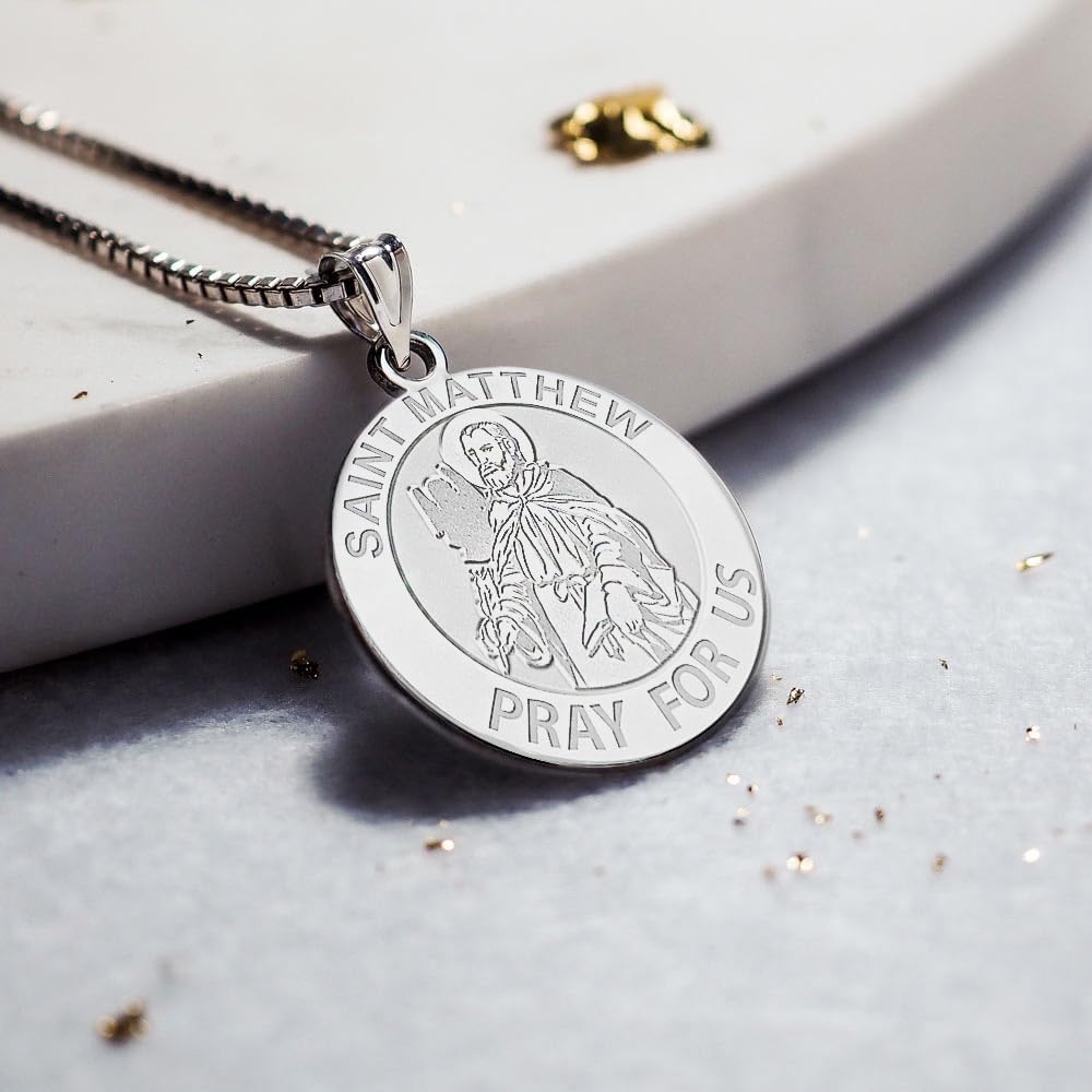PicturesOnGold.com Saint Matthew Religious Medal - 3/4 Inch Size of a Nickel in Sterling Silver - Image 6