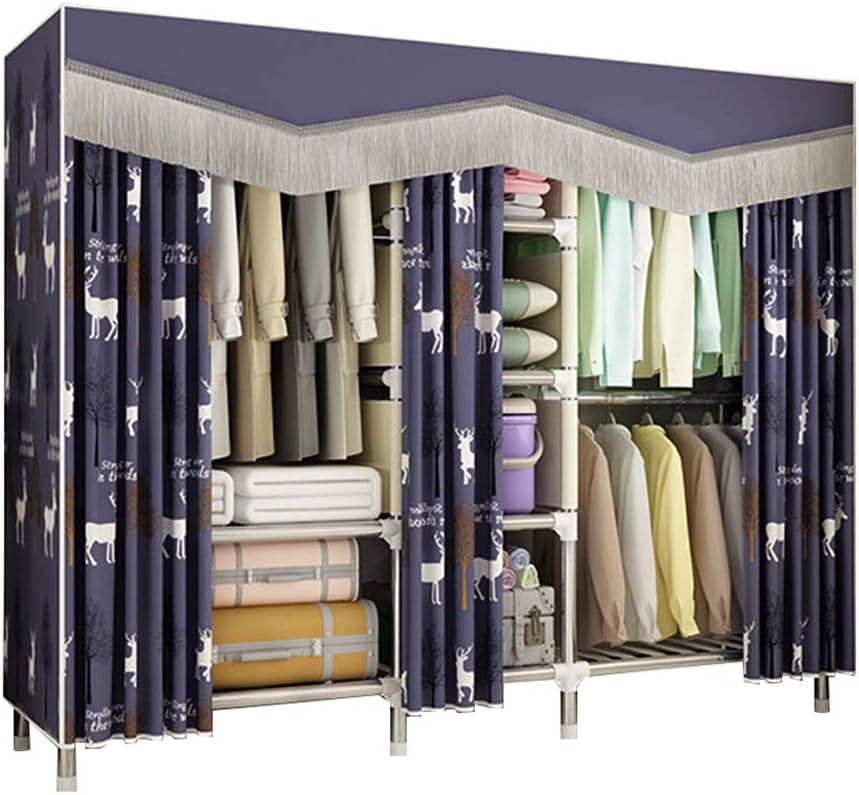 Foldable Closets Wardrobe Storage Organiser Portable Wardrobe with Hanging Rods Clothes Rack Foldable Cloakroom Bedroom Study Length 203cmwidth 45cmheight 172cm (A)