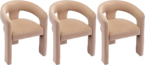 Miniatura 17 de VESCASA Silla de comedor de barril de lino con respaldo abierto, sillón lateral tapizado moderno con 3 patas para cocina, comedor, sala de estar, 1