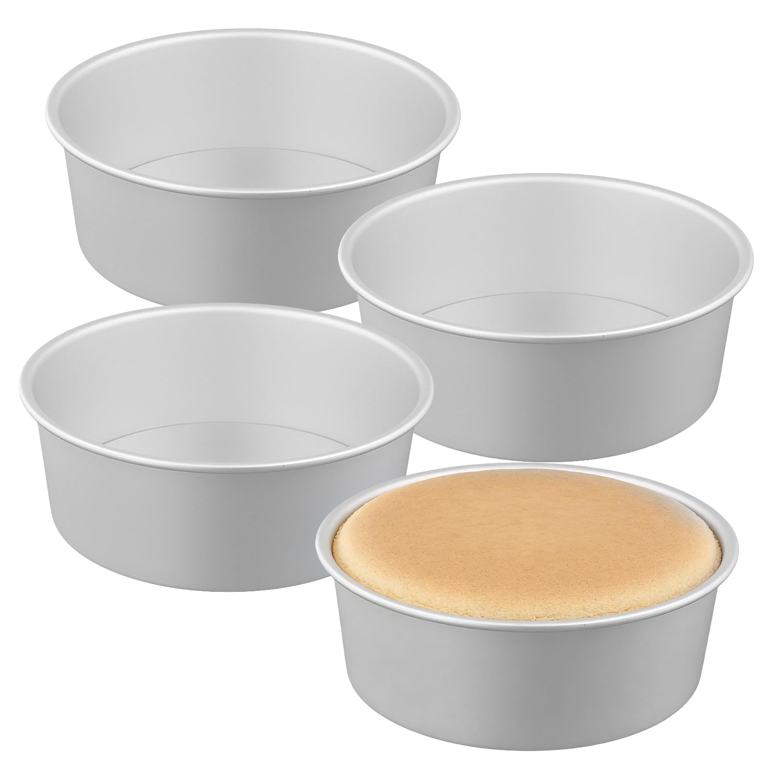 CHEUNGR 4 Pack 8 Inch Cake Tin, Non-Stick Round Cake Deep Baking Pan with Removable Bottom, Deep Aluminum Cakes Mould Tin for Christmas Party Wedding Birthday