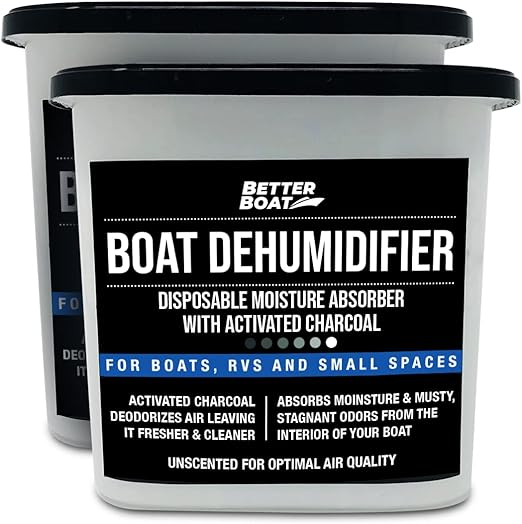 Moisture Absorber and Boat Dehumidifier, Charcoal Odor Remover for Damp Smell and Humidity, Unscented and Fragrance-Free, 2 Pack, Ideal for Basement, Closet, Home, RV, or Boating, No Refill Needed