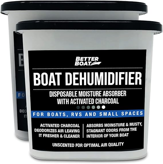 Moisture Absorber and Boat Dehumidifier, Charcoal Odor Remover for Damp Smell and Humidity, Unscented and Fragrance-Free, 2 Pack, Ideal for Basement, Closet, Home, RV, or Boating, No Refill Needed