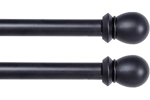 Kenney 28in - 48in Black Scroll Ball End Decorative Double Curtain Rod