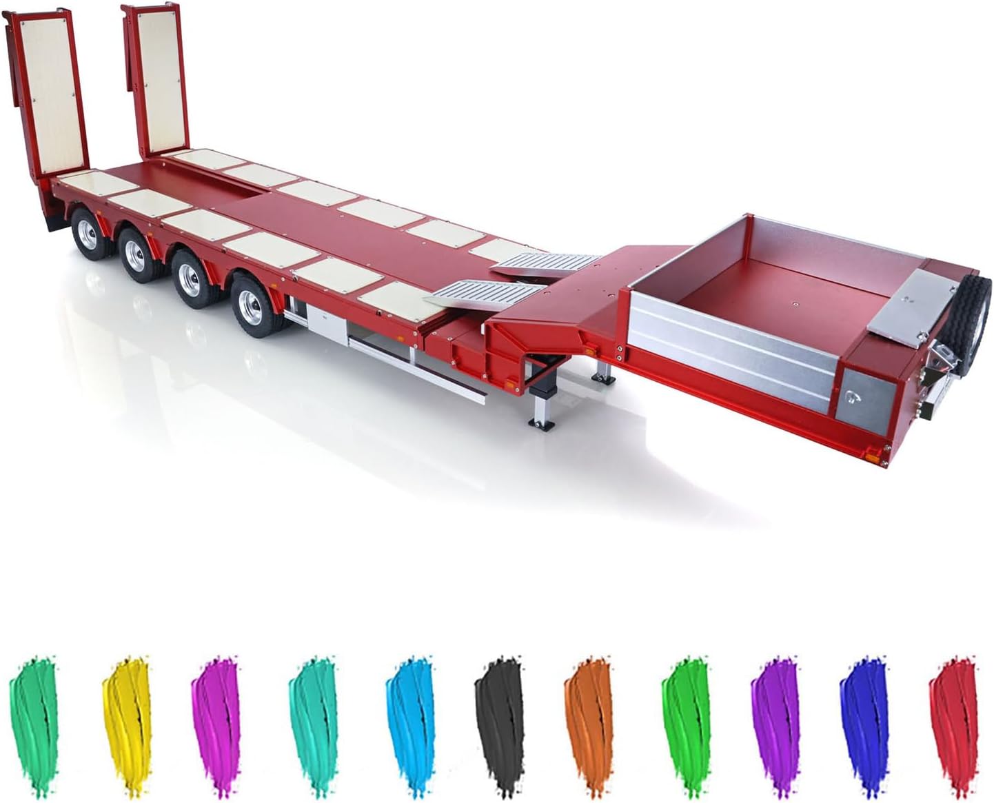 Degree Metal 4Axle Steering Trailer 997 V2 Electric Support Leg Tailboard for 1/14 Tamiya Remote Control Tractor Truck DIY Model Hobby Grade Model for Ages 14+(Red)