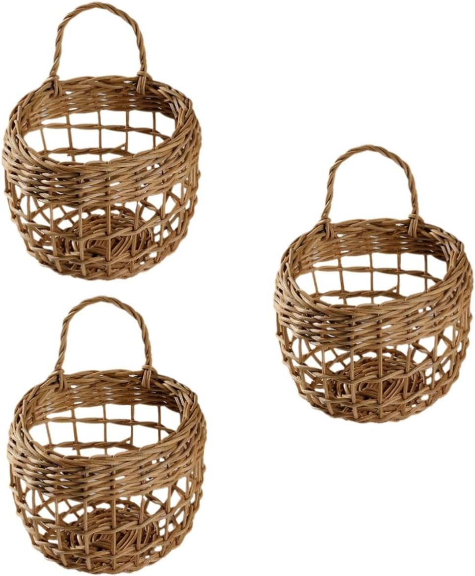 Cabilock 3pcs Rattan Woven Hanging Storage Basket for Garlic Eggs and Kitchen Essentials Hollow Design Random Versatile Home Decor and Organizer for Indoors and Outdoors
