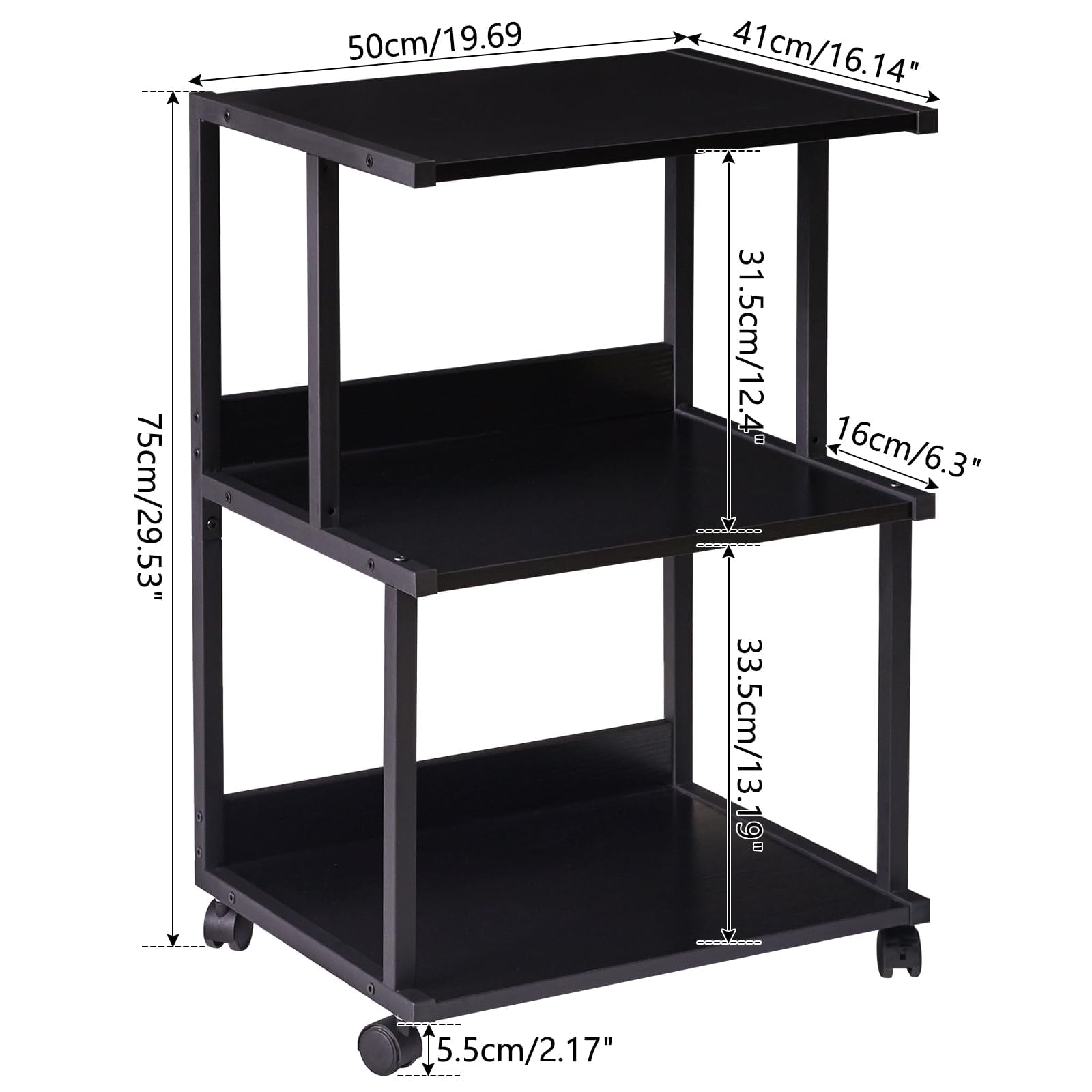 IBUYKE Soporte para Impresora con Estante de Almacenamiento, Mesa de Impresora de 3 Niveles con Ruedas, Carrito de Impresora para organización de Oficina en casa TPS001B
