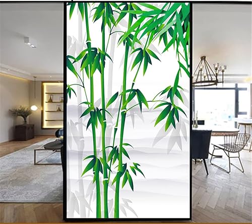 Miniatura 3 de LXDWEI Lámina decorativa para ventana, privacidad con plantas verdes, de bambú, adhesivos estáticos para ventanas, sin pegamento, esmerilados,