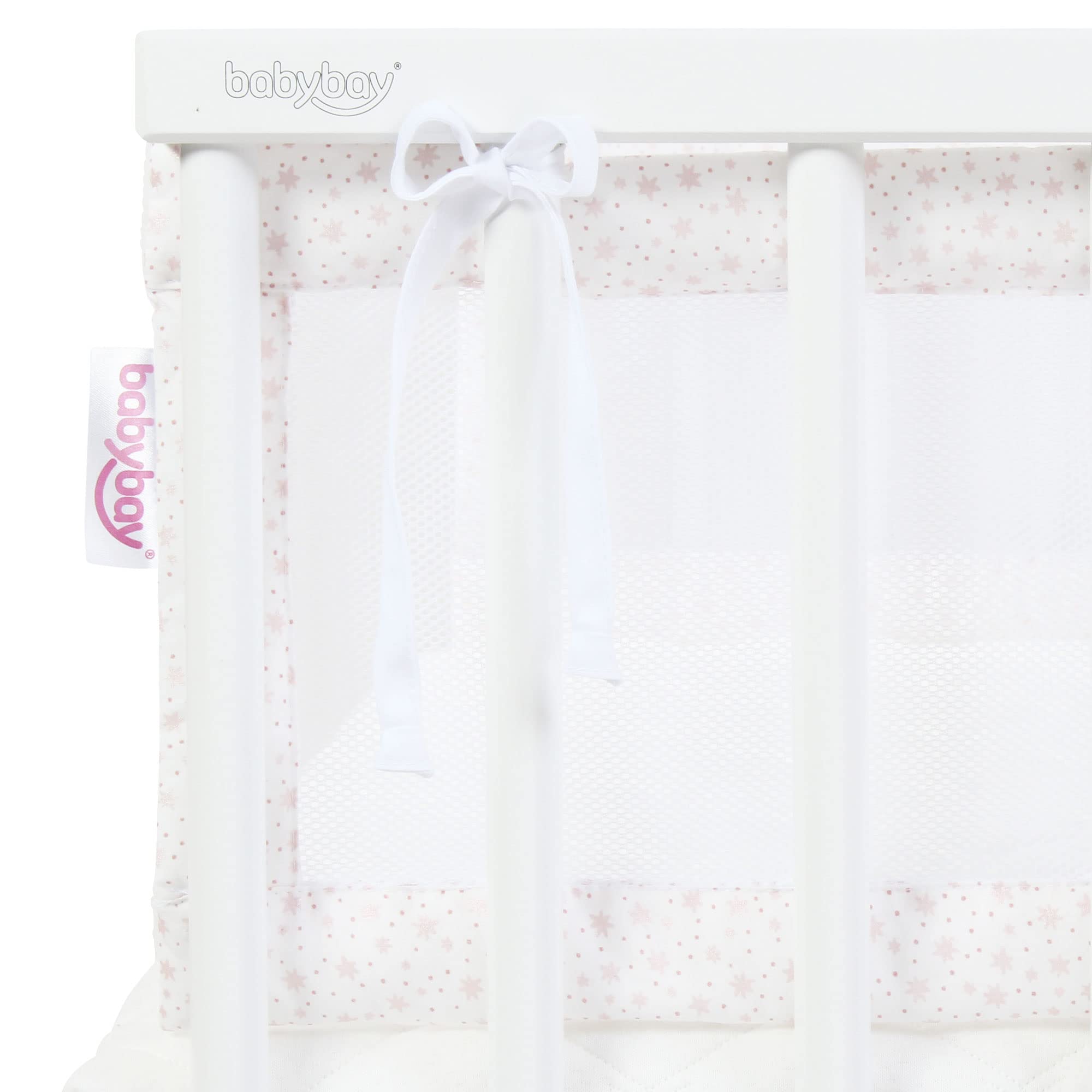 babybay Paracolpi in rete adatto per modello Maxi, Molle, Comfort e Comfort Plus, bianco con stelle glitterate rosa