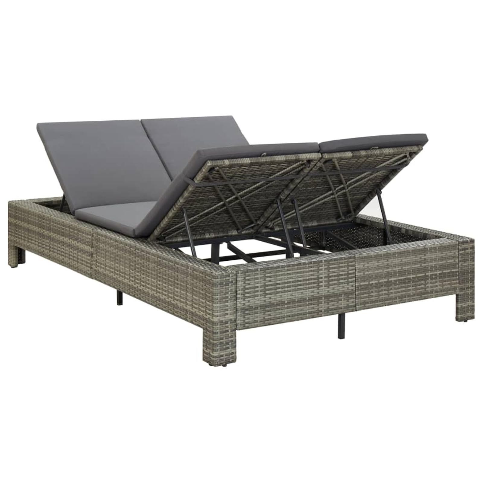 Mobili Lettino Prendisole a 2 Posti con Cuscino in Polyrattan Grigio, Divano Letto Mobili per Esterni Prendisole per Spiaggia Piscina Giardino Casa Mobili Decor per Casa