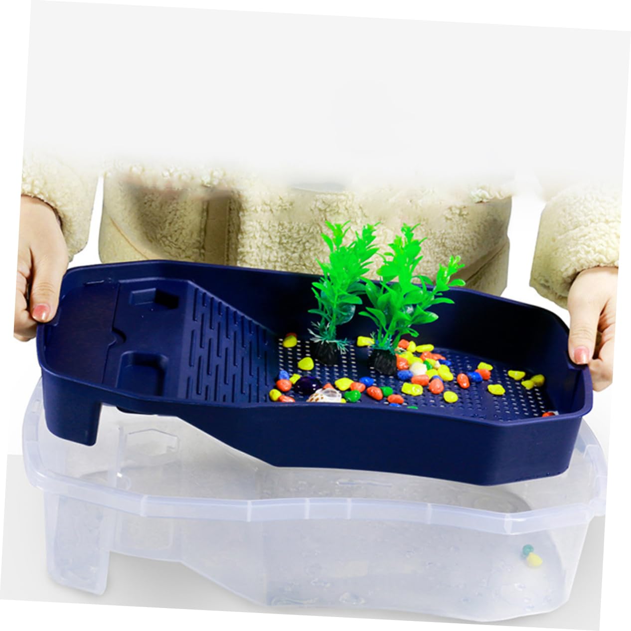 TOYANDONA Tanque de Plástico y Fácil de Limpiar Resistente a Golpes Plataforma Azul para Tomar el Sol Adecuado para Descanso y Natación para Tortugas de Tortugas