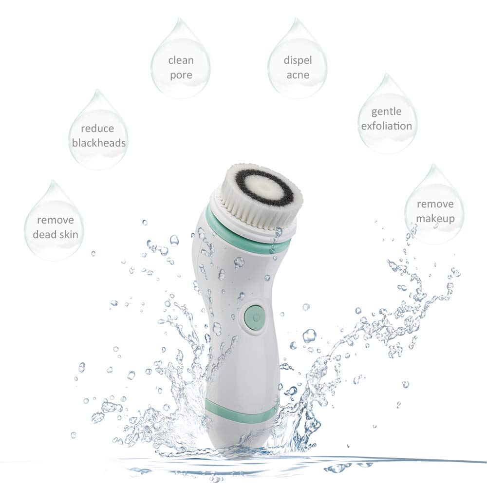 Facial Cleansing Brush, Electric Waterproof Skin Face Body Rotating Cleanser Brush Portable Travel Case Deep Pore Cleansing Gentle Exfoliating&Remove Blackhead Acne Facial Scrubber Washable Green : Beauty & Personal Care