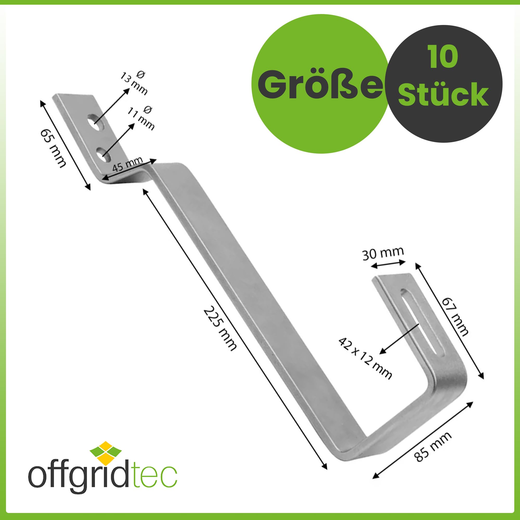 Offgridtec Biberschwanz-Dachhaken, Edelstahl A2, 5mm schwere Montagehalterungen für Solarpanels auf Biberschwanzziegeldächern, kompatibel mit 4x4cm Solar-Profilschienen (10 Stück)