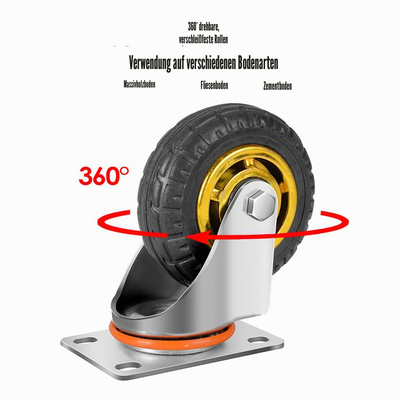 4" Rollen Räder mit Sicherheits-Doppelverriegelung, Satz von 4, Heavy Duty, Max Load 2000LBS, für Warenkorb, Möbel, Werkbank (schwarz, 10cm/4", 2Pcs Festes Rad+2Pcs Verriegelung Swivel)