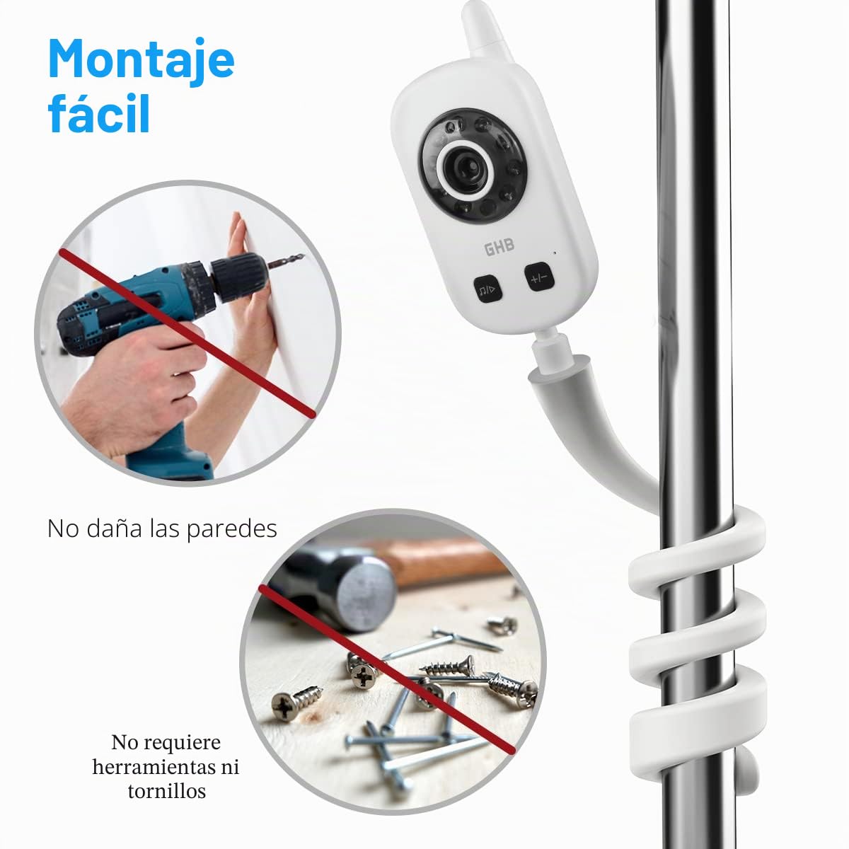 HOLACA Soporte flexible compatible con GHB UU24 vigilabebés cámara vídeo monitor bebé 2,4 GHz, soporte para vigilabebés GHB cámara 5 pulgadas 720 HD modelo 2023