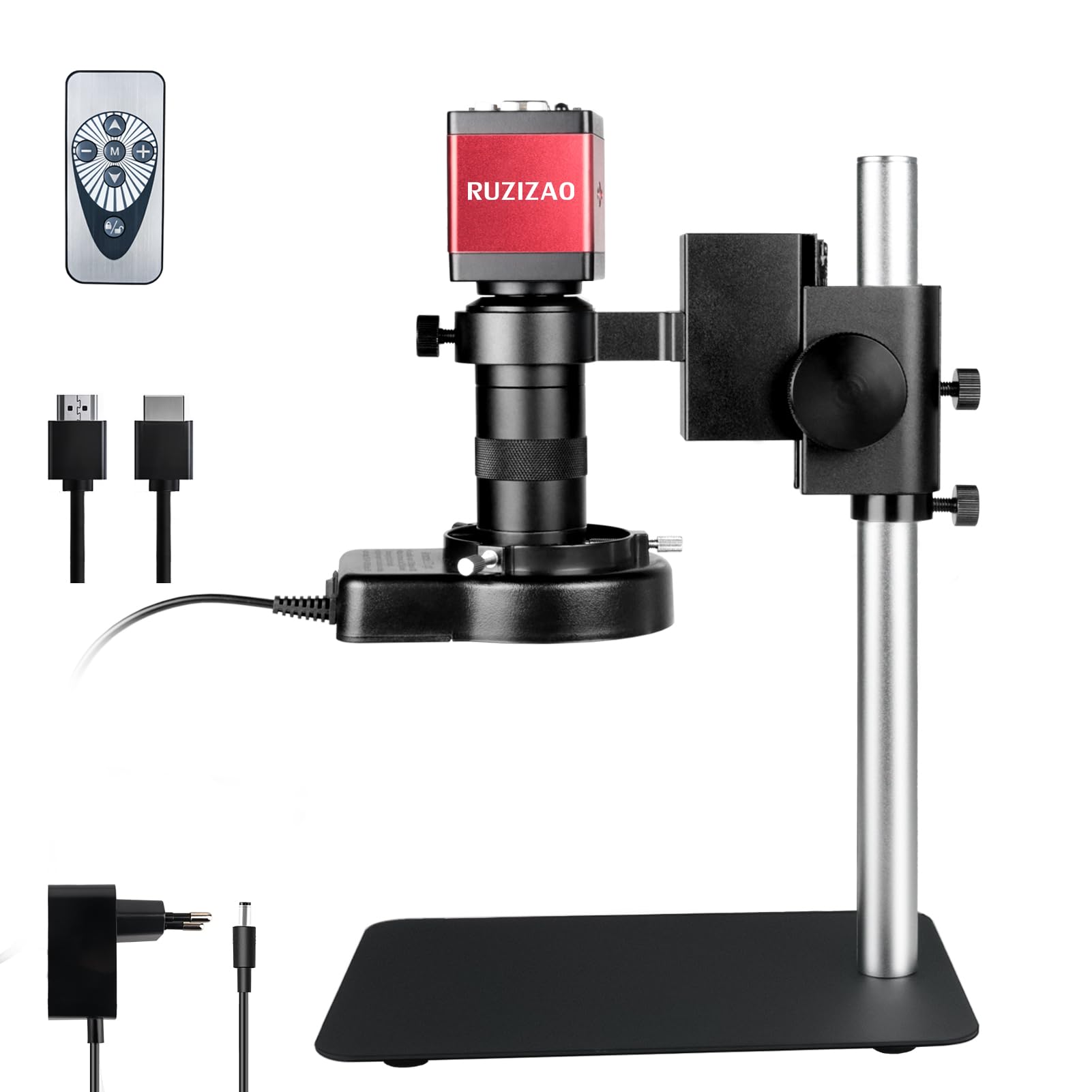 Microscopio digitale, microscopio industriale 1080p, interfaccia HDMI VGA, obiettivo C-baionetta ad alta definizione, Zoom 130x, lampada ad anello LED, con base metallica, per manutenzione