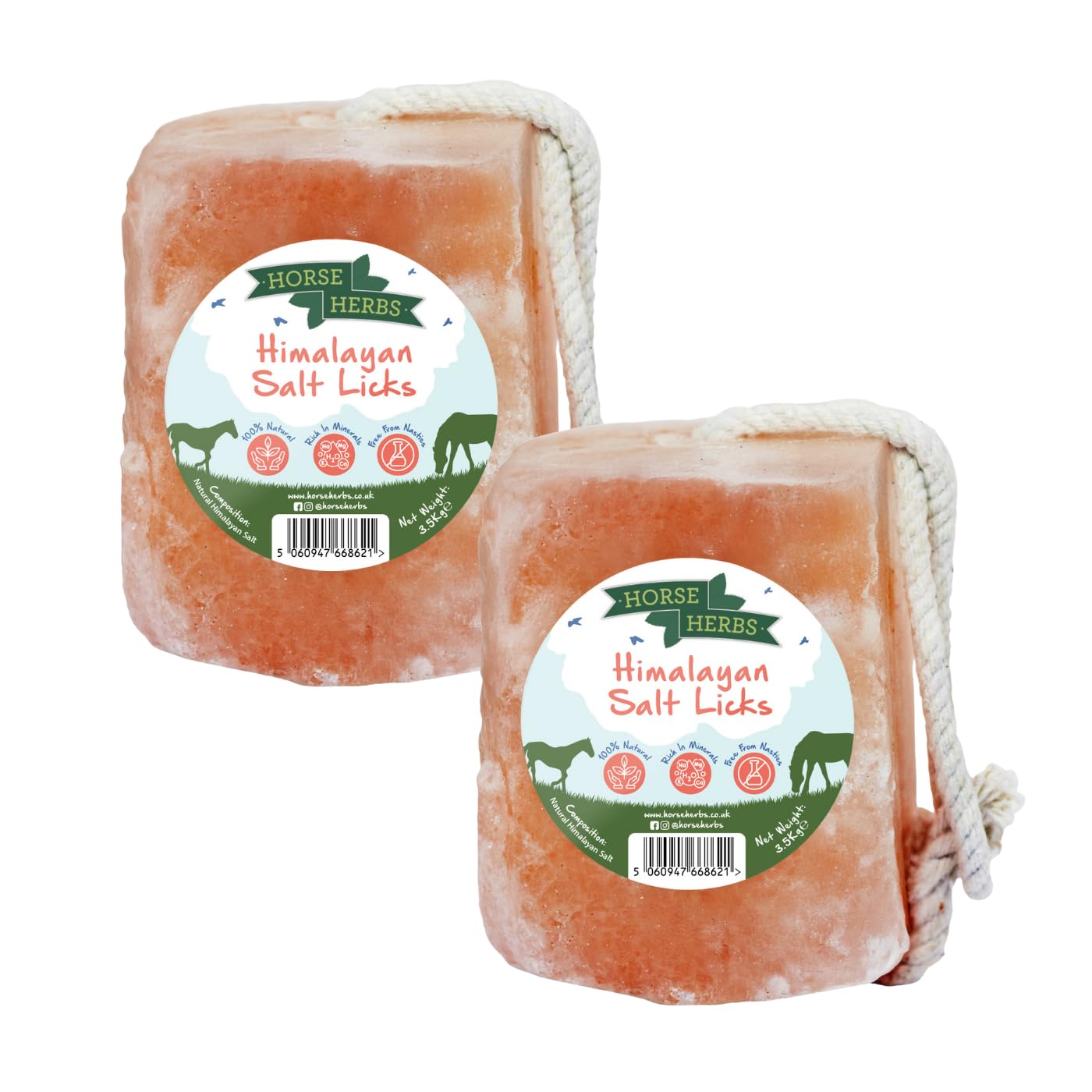 Horse Herbs Himalayan Salt Lick 2 x 3.5kg | 100% Natural Equine Supplement, Digestion Support for Horses & Ponies, Ideal for Hydration & Electrolytes, Easy to Hang