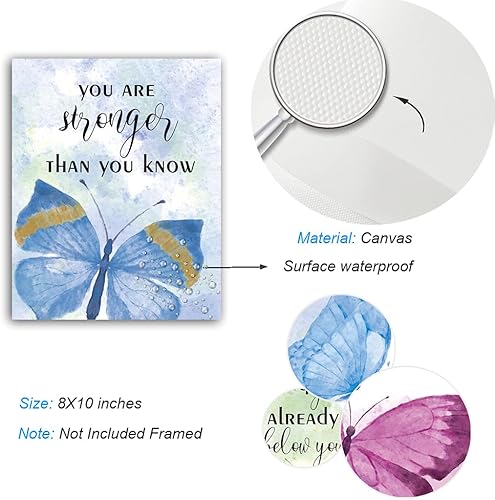 Miniatura 6 de XUOIAYNB Impresión artística con cita inspiradora de mariposas en acuarela, diseño moderno de mariposas de jardín con tipografía diciendo, lienzo