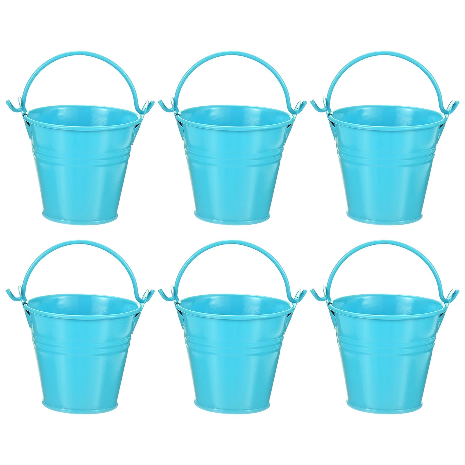 M METERXITY 6-Pack Small Metal Bucket with Handle, 2.4 x 2.2 Inch Iron Mini Buckets for Farmhouse Flower/Garden Planters/Decorative Table Centerpieces [Blue]