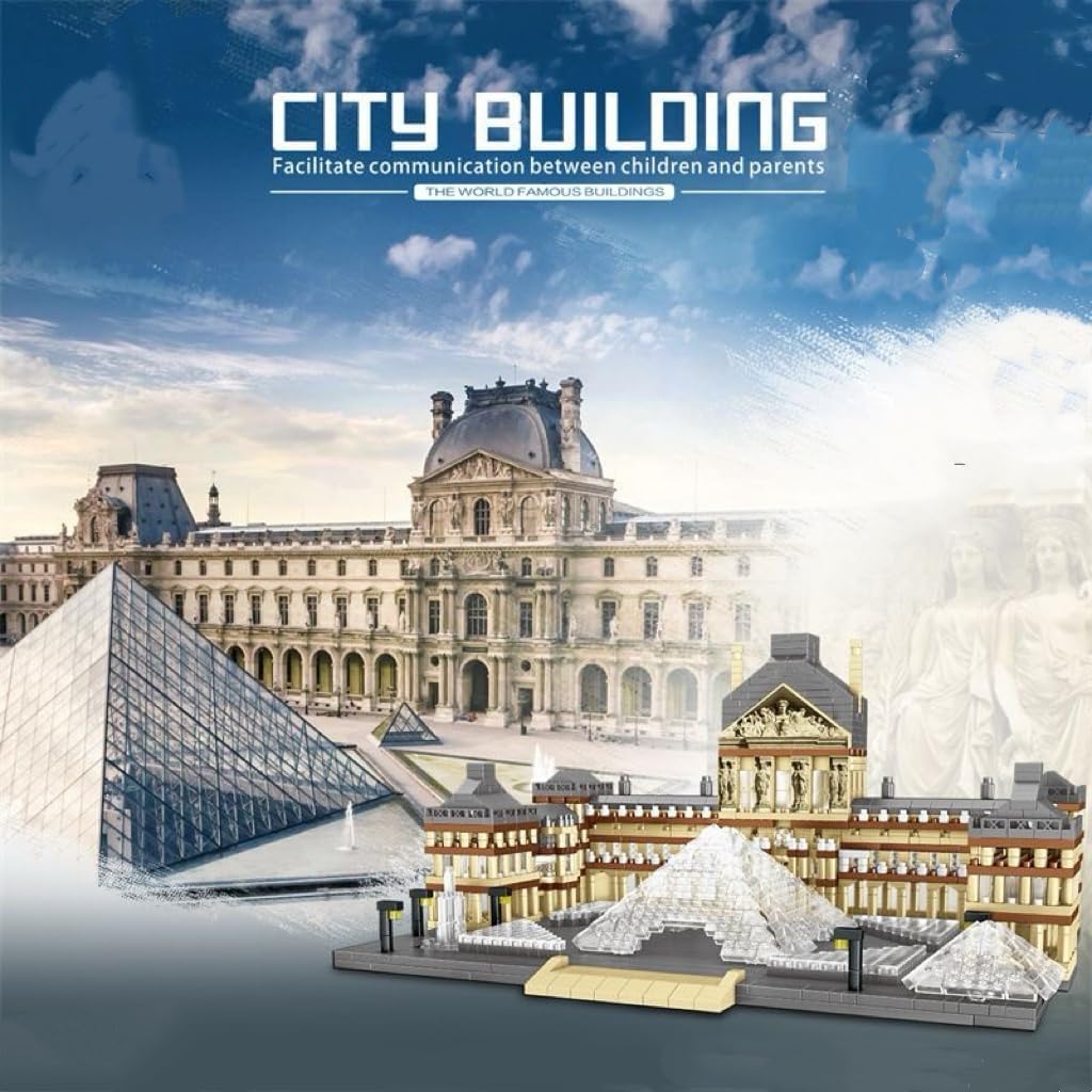 Architecture Louvre Micro Building Blocks Set（3377pcs） World Famous Landmarks Architecture Model Building Toy Gift for Teens and Adults