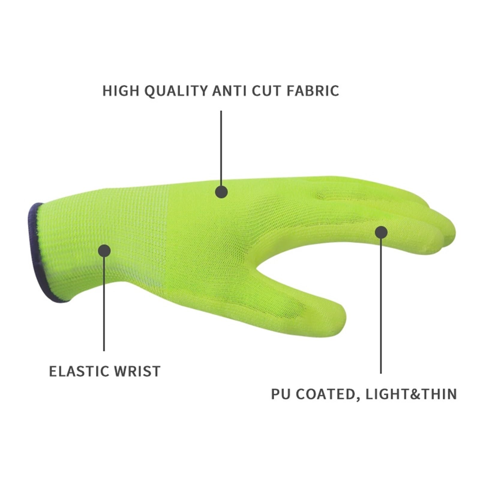 Guantes De Corte. Guantes Anticorte Nivel 5 HPPE PU Recubierto Resistente A Cortes Guantes Protectores De Seguridad Laboral Guantes De Cocina De Jardinería Comodidad Adecuada(6 Pairs,XXL)