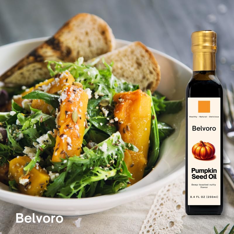 Belvoro Toasted Styrian Pumpkin Seed Oil | 270-Year Tradition | 100% Pure, Unrefined Roasted Pumpkin Seed Oil for Gourmet Cooking | Supports Heart Health & Hair Growth | Glass Bottle 8.4 FL Oz - Image 5