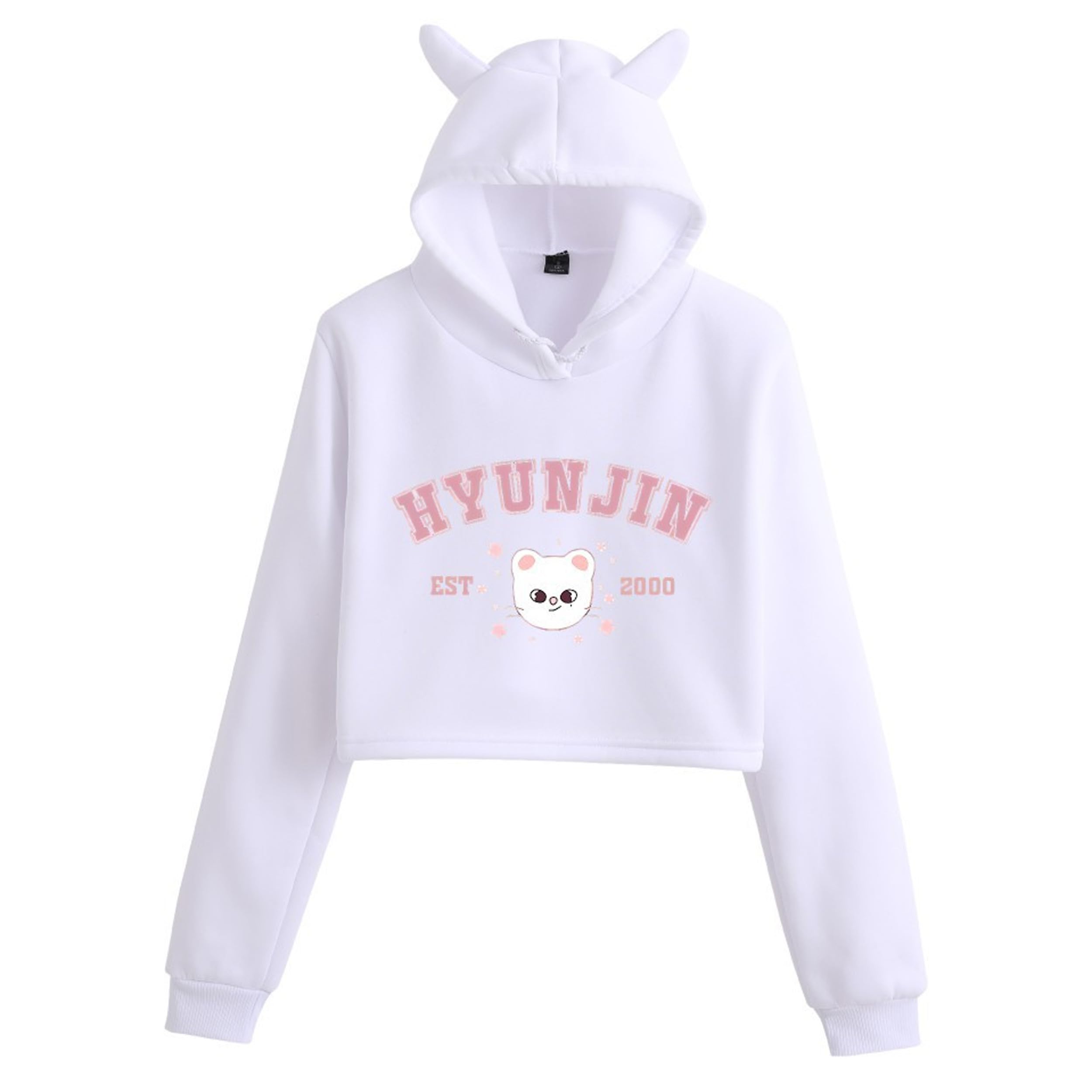 Stray Kids Sudaderas para Mujeres niñas Felix Jisung Minho Bangchan Sudaderas de oído de Gato Impresa Crop Top