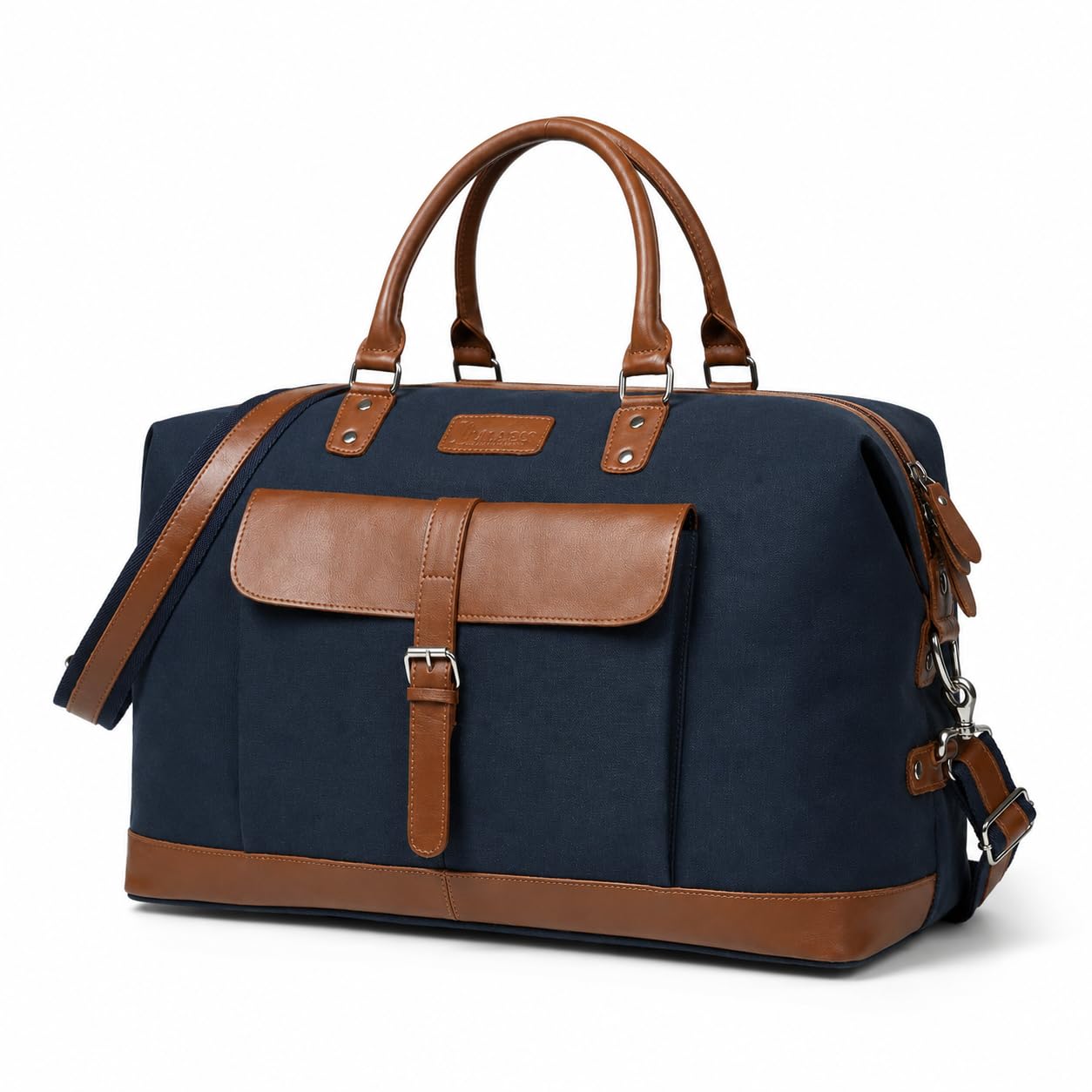 irnado Genuine Leather Large 40L Canvas Weekender Travel Duffle Cabin Bag with Detachable Shoulder Strap for Men and Women Overnight Sling Bag (Blue)-picture-34