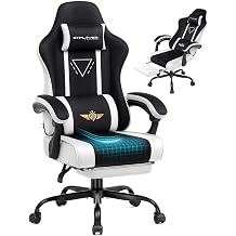 GTPLAYER Video Gaming Chair Fabric, Ergonomic Computer Chair with Footrest and Pocket Spring Cushion, Height Adjustable Video Gamer Chair with Lumbar Support for Adults, White