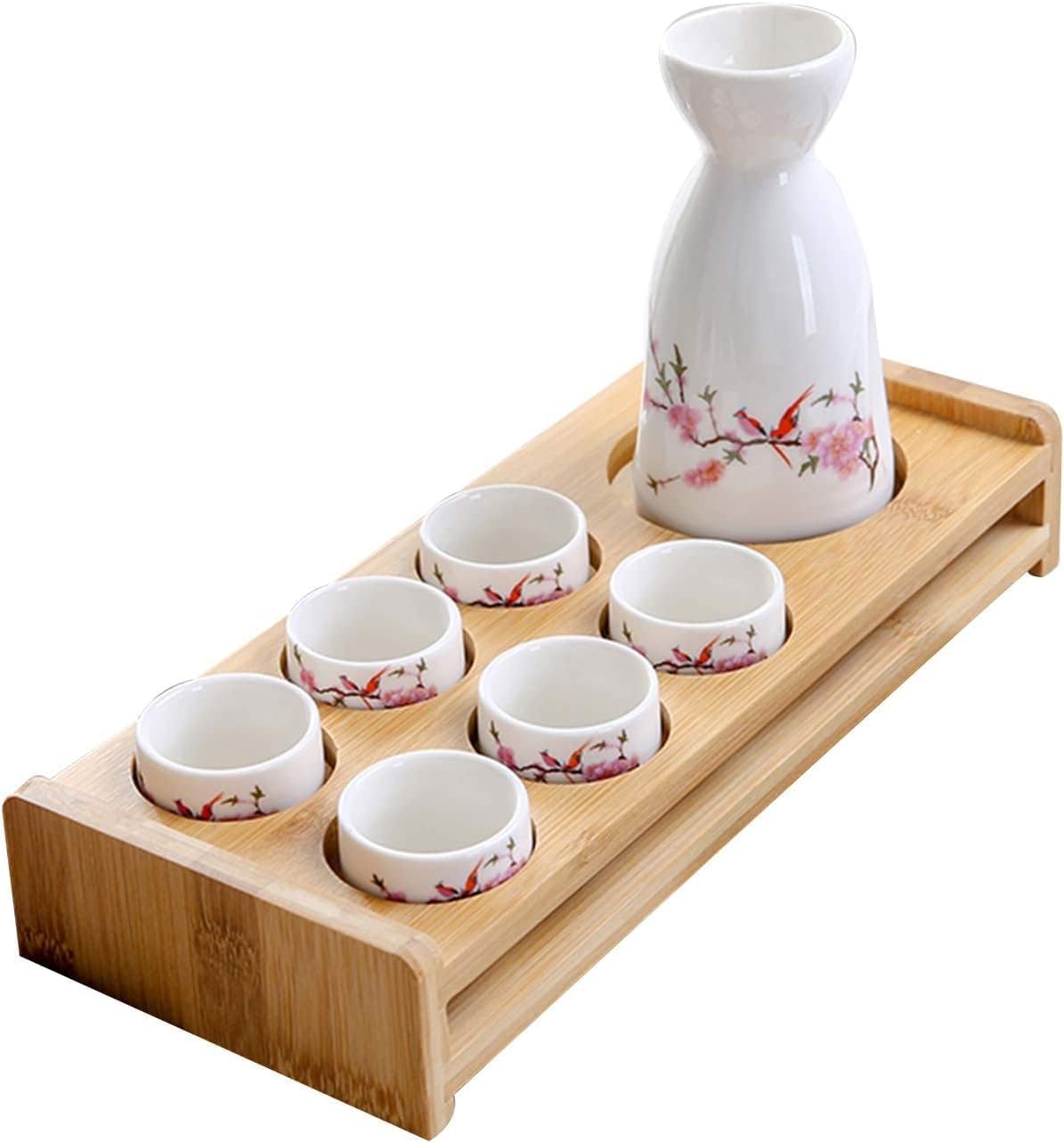 Service à saké en céramique haut de gamme à motif végétal, 8 pièces de collection