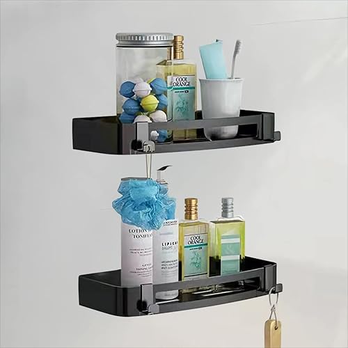 Organizador de ducha para baño, paquete de 2 organizadores de ducha con ganchos extraíbles, organizador de ducha adhesivo para baño, organizador de