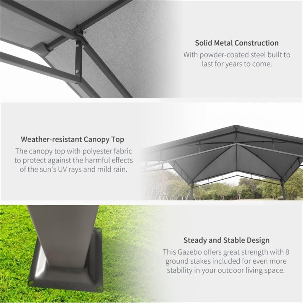 10' X 10' Soft Top Patio Gazebo Outdoor Canopy with Geometric Design, Steel Frame, & Weather Roof Grey