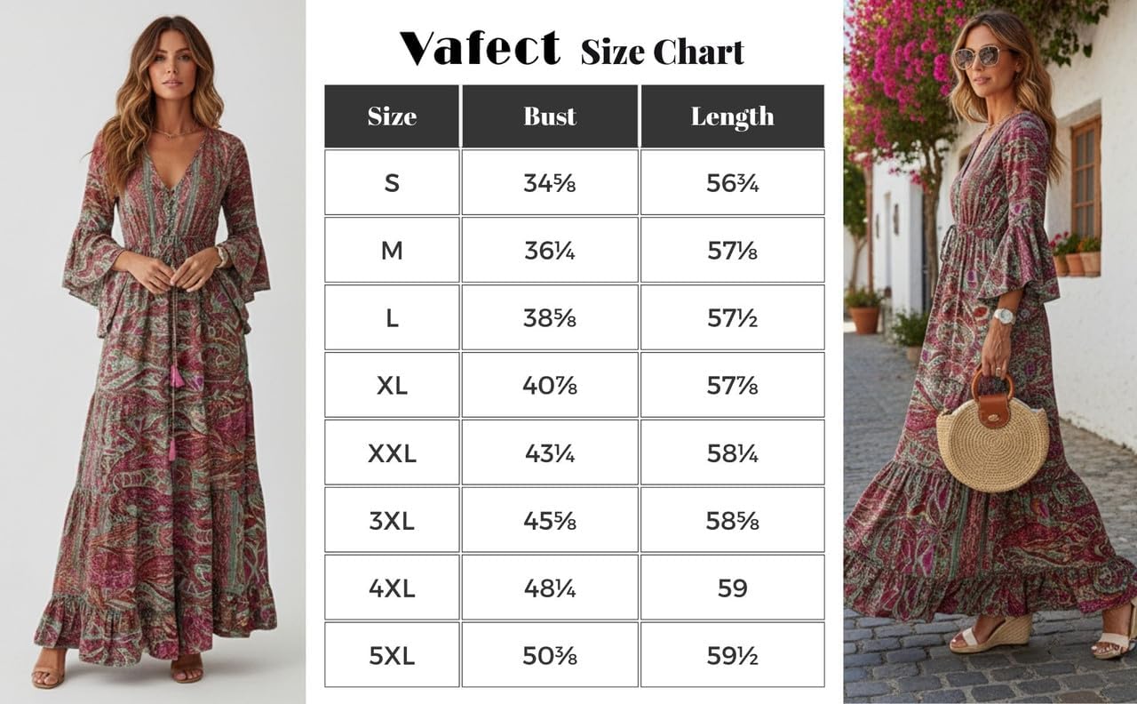 Womens Red Boho Long Sleeve Maxi Dresses Oversized Vintage Graphic Print Casual Flowy Long Dress for Fall Spring - Image 8