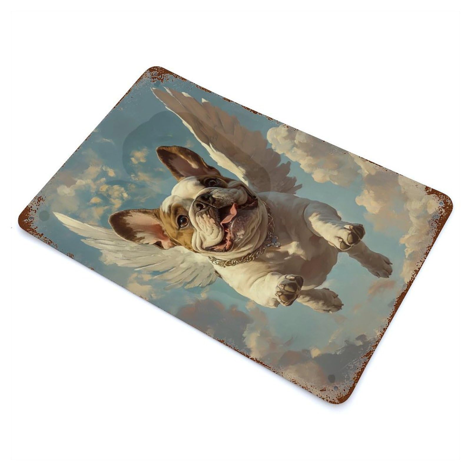 Bulldog with Angel Wings A Tribute to A Loyal Friend Vintage Rust Metal Sign 11.8"x7.9", Classic Wall Plaque for Basement, Hobby Room And Garage Decor