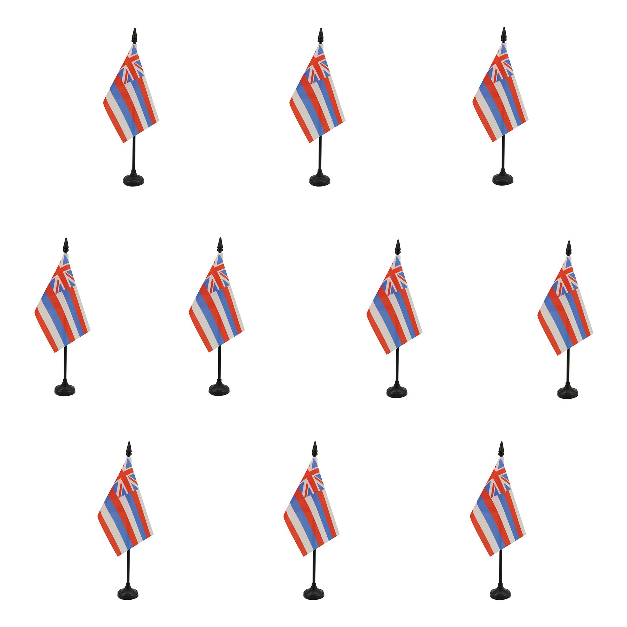 AZ FLAG - Set of 10 Hawaii Table Flag 4'' x 6'' - 10 Small US state of Hawaii Office Flags 100% Polyester 15 x 10 cm - Mini Desk Flag with 10'' Pole and Black Plastic Base