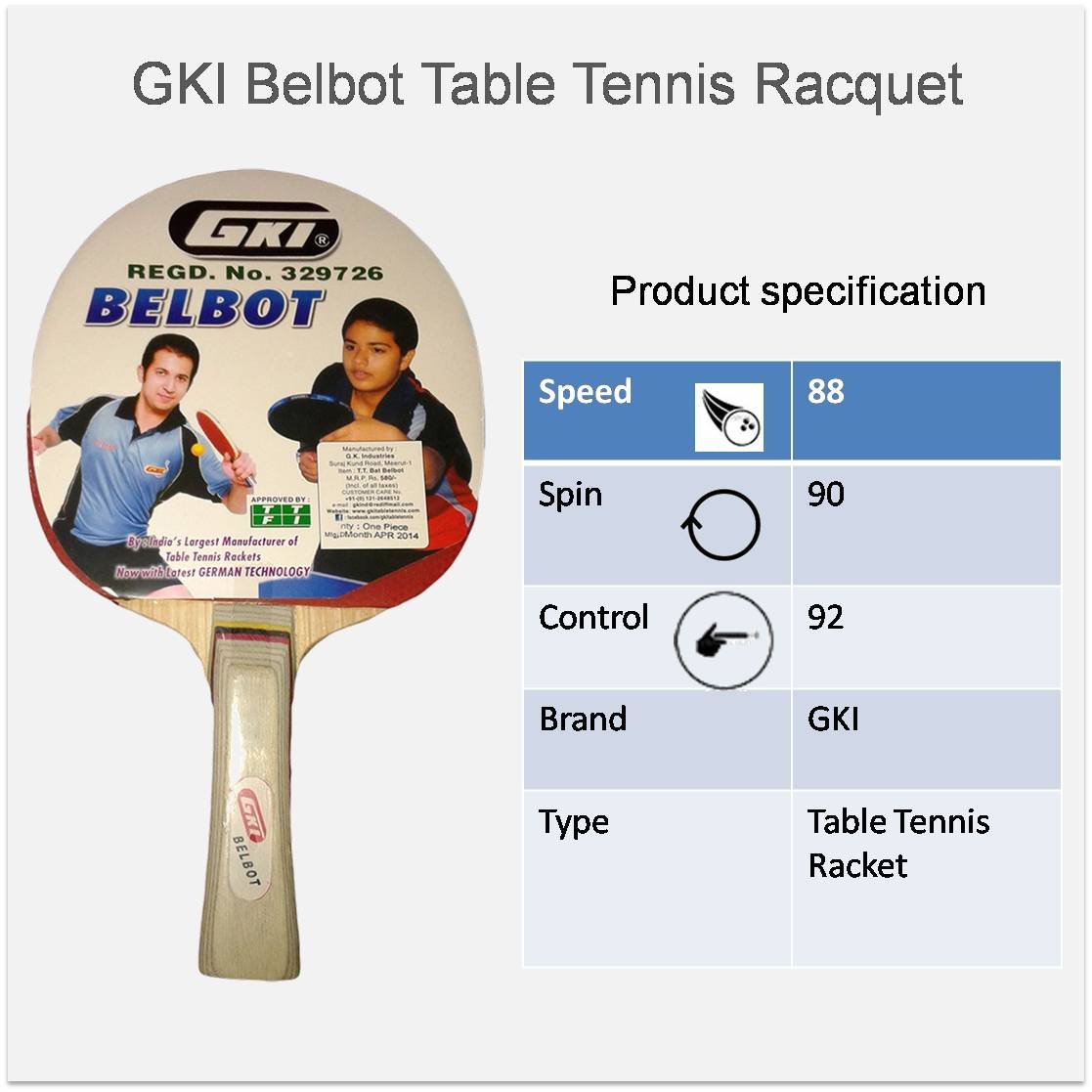 GKI Belbot Wood Table Tennis Racquet, Multicolor