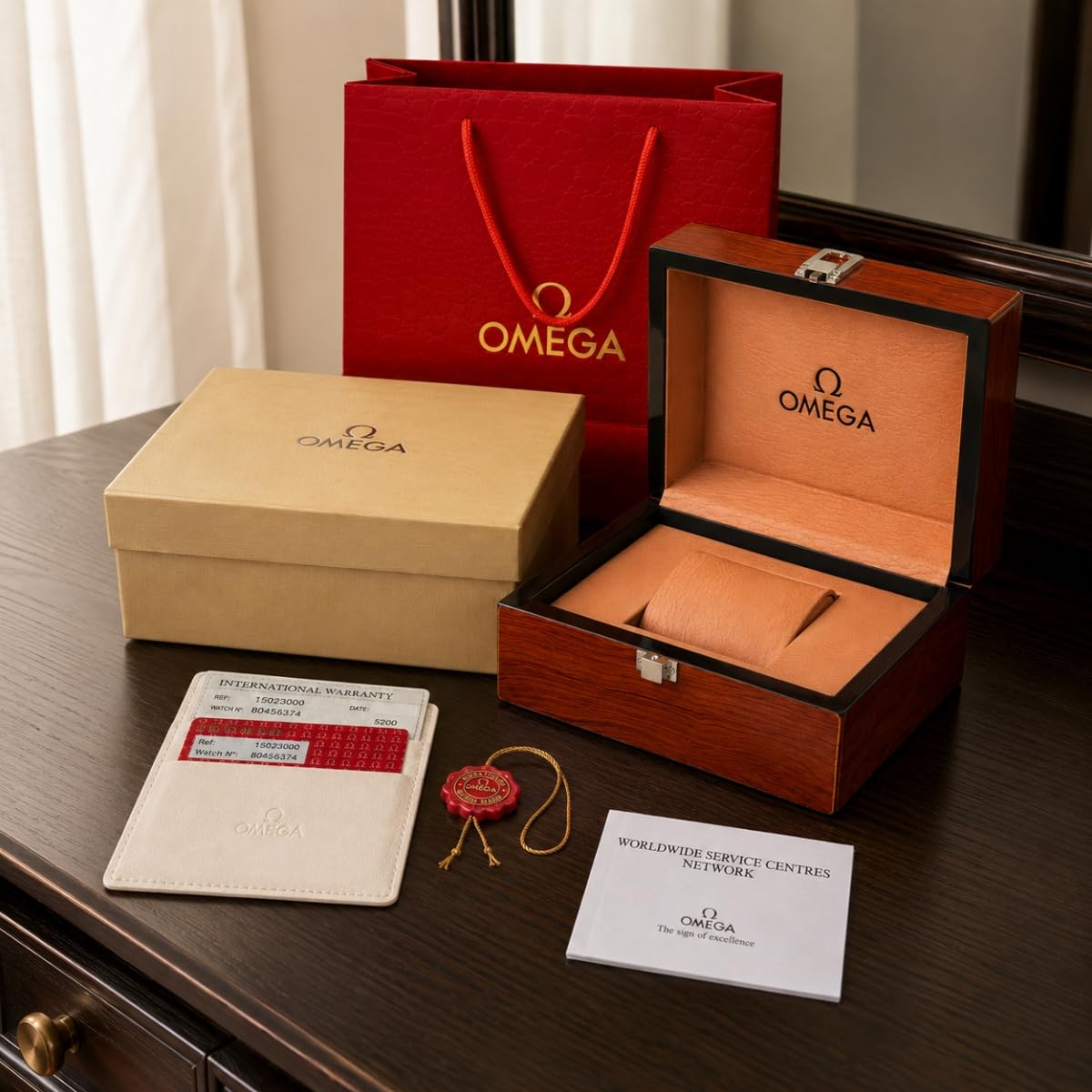 Custodia Orologio da Polso Singolo Marrone Scatola Contenitore Orologi in Legno Cuoio Cuscino Chiusura Metallica Supporto Espositivo per OMEGA Seamaster