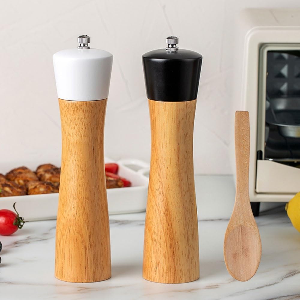 Salt and Pepper Grinder Set, Wooden Manual Salt and Pepper Mills with Adjustable Ceramic Grinding Mechanism, Refillable Manual Pepper Mill Grinder for Home Cooks