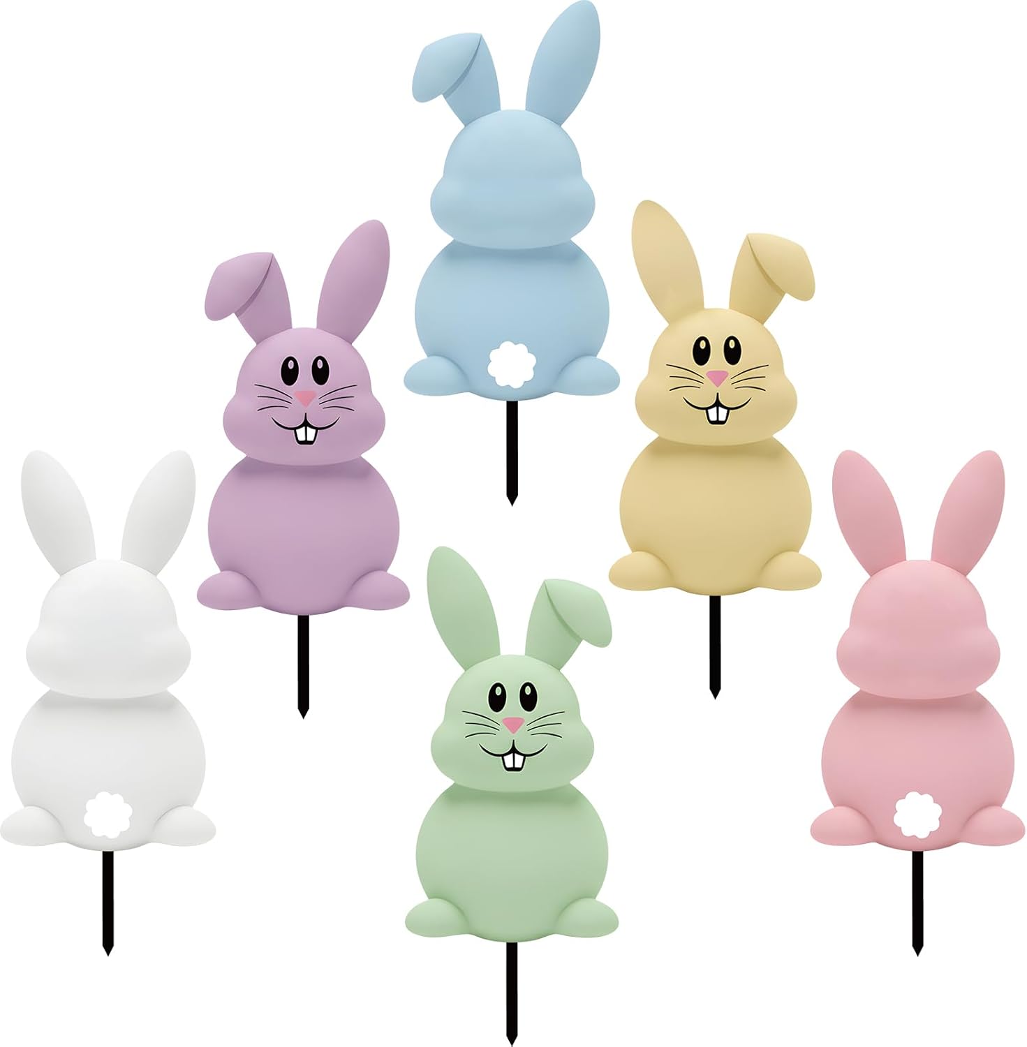 6 Pcs Outdoor Easter Bunny Decorations, 15.7 Inch Metal Easter Bunny Garden Stakes, Double-Sided Pastel Rabbit Yard Signs with Stakes for Spring Lawn Patio Garden Decor & Photo Props