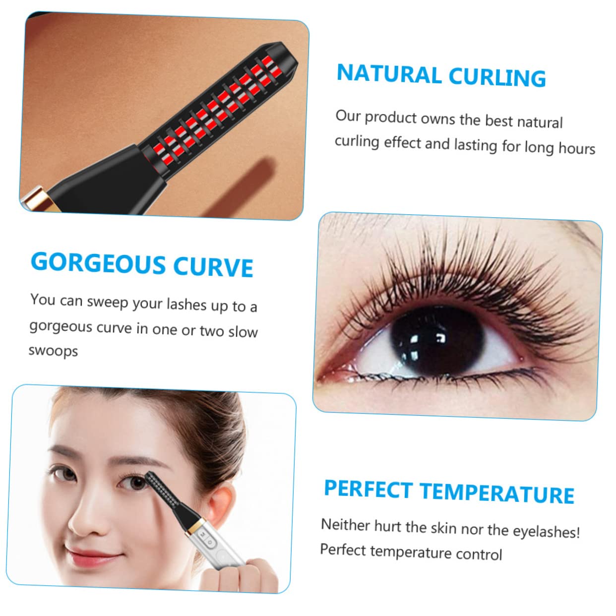 Healeved 3piezas Rizador De Pestañas Eléctrico Calentado Curler De Pestañas Térmico Recargable Usb Rizador Profesional
